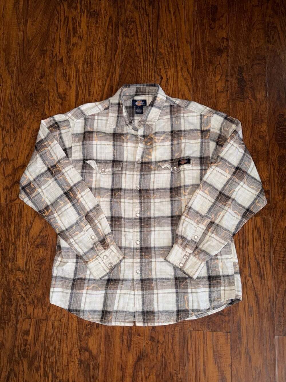 Dickies Men's Custom Bleached Plaid Flannel Snap-Front Shirt